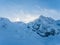 Winter landscape of Alpine mountain range. Gran Zebru peak