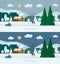Winter landscape banners. Snowy village and nature