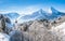 Winter landscape in the Bavarian Alps with church, Bavaria, Germany