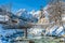 Winter landscape in the Bavarian Alps with church, Ramsau, Germany