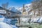 Winter landscape in the Bavarian Alps with church, Ramsau, Germany