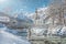 Winter landscape in the Bavarian Alps with church, Ramsau, Germany