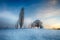 Winter landscape with a beautiful chapel