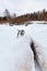 Winter landscape with a Bicycle on the frozen river. The Ob Rive