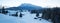 Winter landscape buckelwiesen near krun with huts and mountain view