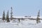 Winter Landscape of Churchill, Canada Frozen Tundra and Hudson Bay with SS Ithaka in background