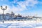 Winter landscape of the Dnepr city , covered with snow and hoarfrost.