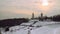 Winter landscape. Domes Of Kiev-Pechersk Lavra. Golden cupolas, Monument to victims of famine in Ukraine.