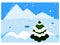 Winter landscape, fir tree, frozen river, footprints in the snow. Banner cover baner poster. Minimal trendy style vector