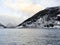 Winter landscape fjord sunrise sunset, Norway. Ferry Vangsnes to Balestrand