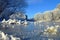 Winter landscape with forest and trees. winterly morning of a new day with a lot of snow