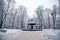 Winter landscape, fountain in the park.Kyiv, Mariinsky Park