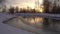 Winter landscape-frosty trees in a snow-covered forest on a sunny morning. Calm winter nature in the sunset sunlight