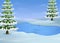 Winter landscape with frozen lake and fir trees