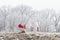 Winter landscape, gate by the river