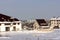 Winter landscape hotel and a stall with coffee in the winter in the snow