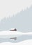 Winter landscape house in wild forest illustration poster.