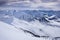 Winter landscape in the Karwendel mountains, with fog, snow and forest