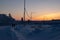 Winter landscape in Kiruna, Lapland, Sweden. Photographed during polar night in december.