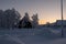 Winter landscape in Kiruna, Lapland, Sweden. Photographed during polar night in december.