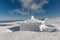 Winter landscape of Krkonose Mountains with Snezka Hill. Beautiful winter landscape Krkonos on a sunny day.