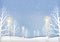 Winter landscape with lamp post and snow paper art style