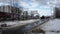 Winter landscape in Moscow, buildings, shopping malls, road