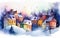 Winter landscape of a night city, village. Houses are standing in the snow, Christmas night, Christmas home decoration, Christmas