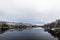 Winter landscape, open water in the Otra river, South part of Norway