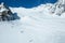 Winter landscape - Panorama of the ski resort with ski slopes. Alps. Austria. Pitztaler Gletscher. Wildspitzbahn