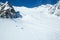 Winter landscape - Panorama of the ski resort with ski slopes. Alps. Austria. Pitztaler Gletscher. Wildspitzbahn