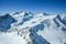 Winter landscape - Panorama of the ski resort with ski slopes. Alps. Austria. Pitztaler Gletscher. Wildspitzbahn