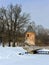 Winter landscape of the Pavlovsk garden, Pil-Tower pavilion.