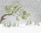 Winter landscape pine branches and cones needles and snow nature background vintage vector botanical illustration for design