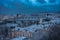 winter landscape of Prague city and Vltava river in Czech Republic, night view