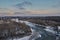 Winter landscape with river and snow