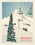 Winter landscape with ropeway station and ski cable cars. Snowy country scene vector illustration. Ski resort concept