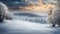 Winter landscape with snow. Beautiful christmas panorama with fresh powder snow