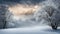 Winter landscape with snow. Beautiful christmas panorama with fresh powder snow