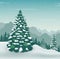 Winter landscape with snow trees and mountains. Winter holidays. Vector