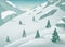 Winter landscape with snow trees and mountains. Winter holidays. Vector