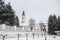 Winter landscape, snowy day, orthodox Grgeteg Monastery. Located in the village of Grgeteg on the mountain Fruska Gora