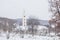 Winter landscape, snowy day, orthodox monastery Velika Remeta Monastery. Located in the village of Velika Remeta on the mountain