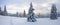 Winter landscape. Spectacular panorama is opened on mountains, trees covered with white snow, lawn and blue sky with clouds