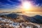 Winter landscape with sunset and foggy in Deogyusan mountains.