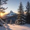 Winter landscape on a sunset. Mountains Carpathians, Ukraine made with Generative AI