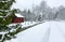 Winter landscape of Swedish village road