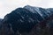 Winter landscape. Trees, mountains, sky and clouds covered with fresh snow. Italy, Alagna