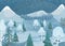 Winter landscape vector background. Nature mountain forest snowy scene with fir tree, road, spruce, pine. North outdoor