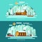 Winter landscape vector illustrations set. Flat design